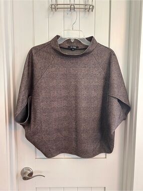 Kal Reiman Brown Plaid Ponte Knit Mock Neck Cape Style Pullover Small